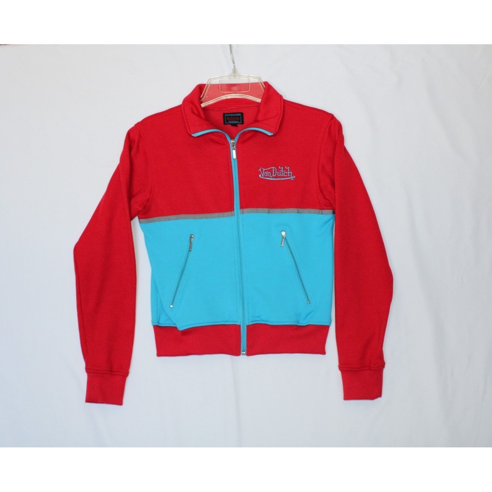 Vintage Y2K Von Dutch Originals Kustommade Kids Zip Up Track Jacket Red Blue SM